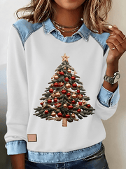 Women's Christmas Tree Cowboy Splicing Top