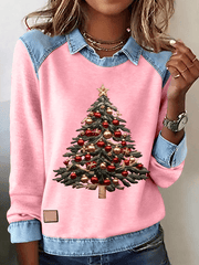 Women's Christmas Tree Cowboy Splicing Top