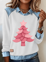 Women's Christmas Tree Cowboy Splicing Top