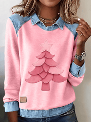 Women's Christmas Tree Cowboy Splicing Top