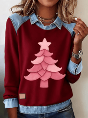 Women's Christmas Tree Cowboy Splicing Top