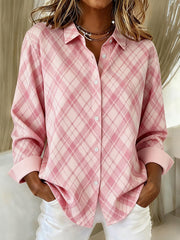 Women's Pink Plaid Print Cozy Shirt