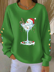 Women's Christmas snowman print Ribbed Round-Neck Sweatshirt