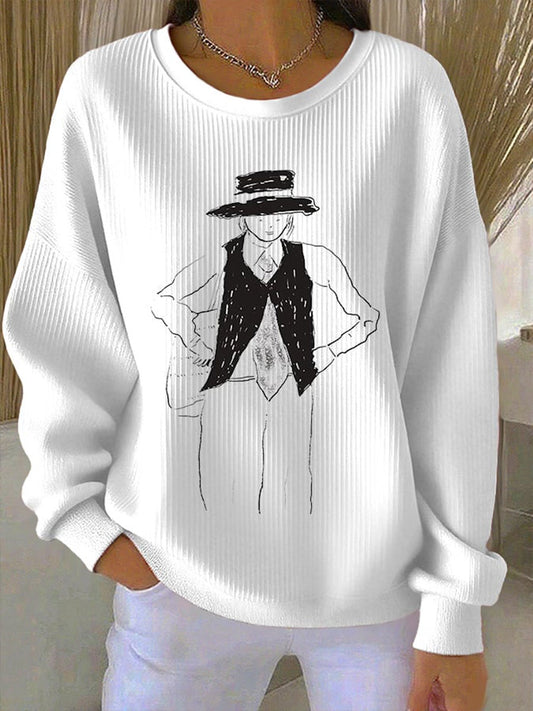 Women's Commemorative Ribbed Round-Neck Sweatshirt