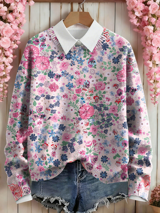 Women's Pink Floral Art Print Sweatshirt