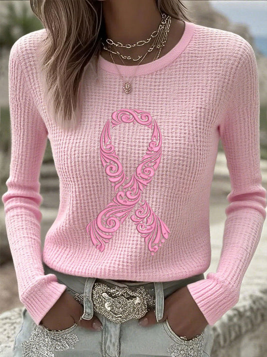 Women's Breast Cancer Awareness Pink Ribbon Long Sleeve T-Shirts