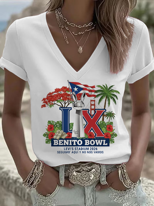 Women's Bunny Football Music Lover Printed T-shirt