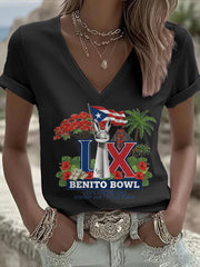 Women's Bunny Football Music Lover Printed T-shirt