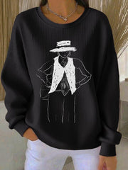 Women's Commemorative Ribbed Round-Neck Sweatshirt