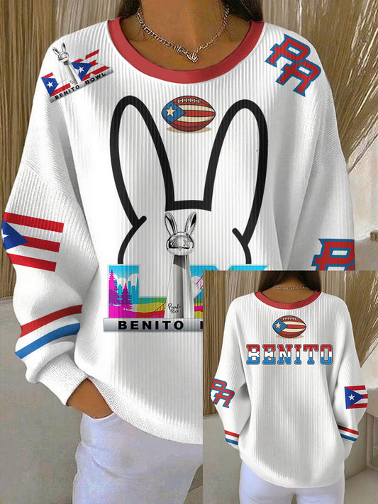 Women's Bunny Football Music Lover Printed Sweatshirt
