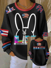 Women's Bunny Football Music Lover Printed Sweatshirt