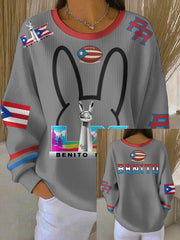 Women's Bunny Football Music Lover Printed Sweatshirt