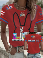 Women's Bunny Football Music Lover Printed T-shirt