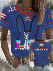 Women's Bunny Football Music Lover Printed T-shirt