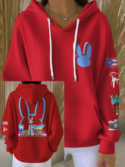 Women's Bunny Football Music Lover Printed Hoodie