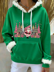 Women's Christmas Tree Santa Claus Print Causal Hoodie