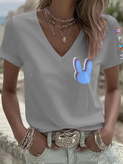 Women's Bunny Music Football Lover Printed T-shirt