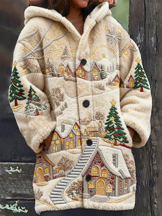 Women's Christmas Snow Scene Casual Hooded Jacket