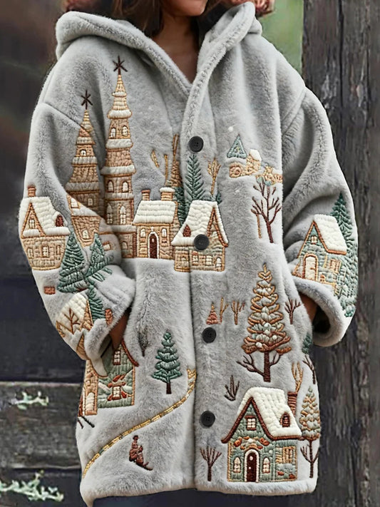 Women's Christmas Snow Scene Casual Hooded Jacket