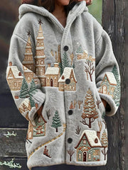 Women's Christmas Snow Scene Casual Hooded Jacket